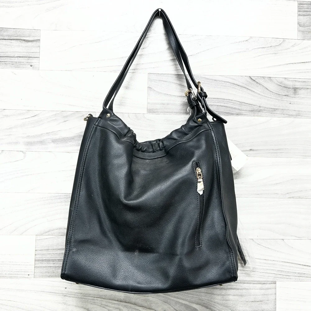 Vegan Le Miel Shoulder Bag Women's Black Beaded‎ Faux Leather Detachable Strap